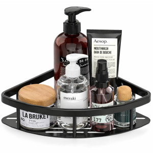 Настенная угловая полка - органайзер Nook bathroom shelf для ванной комнаты душевой кабины, кухни, на самоклеющейся пленке чёрный