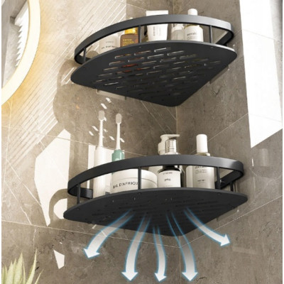 Настенная угловая полка - органайзер Nook bathroom shelf 2шт. для ванной комнаты душевой кабины, кухни, на самоклеющейся пленке чёрный