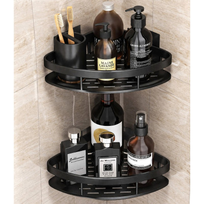 Настінна кутова полиця - органайзер Nook bathroom shelf 2шт. для ванної кімнати душової кабіни, кухні, на самоклеючій плівці чорний