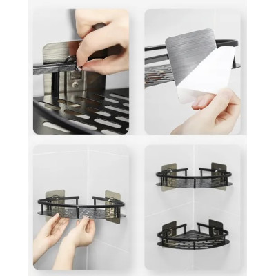 Настенная угловая полка - органайзер Nook bathroom shelf для ванной комнаты душевой кабины, кухни, на самоклеющейся пленке чёрный