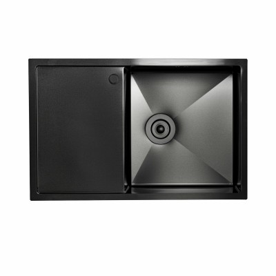 Мойка кухонная Platinum Handmade PVD Н 780х500х200 R черная крепление + отверстие под смеситель