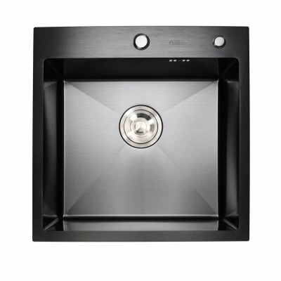 Мийка кухонна Platinum Handmade PVD 50х50х22 3,0/1,5 мм кошик + дозатор чорний