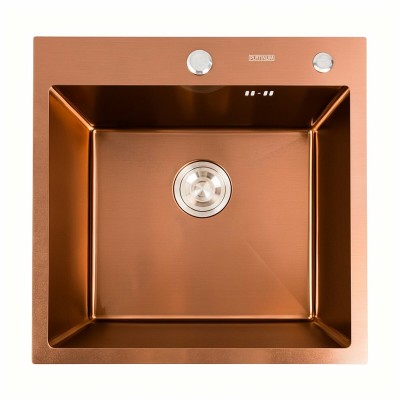 Мийка кухонна Platinum Handmade PVD 50х50х22 3,0/1,5 мм корзина + дозатор мідь