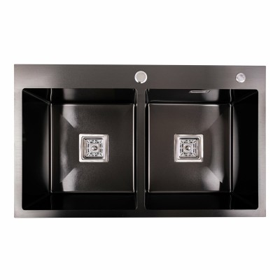 Мойка кухонная Platinum Handmade PVD HDB 780x480x230 на две чаши чёрная