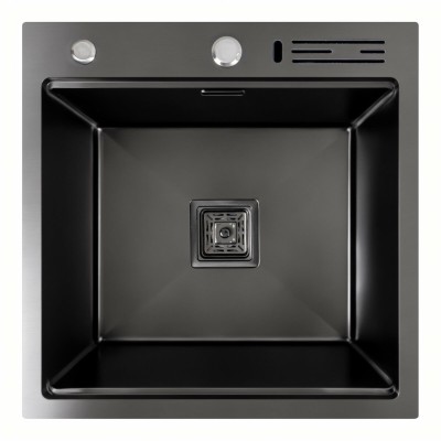 Мойка кухонная Platinum Handmade PVD 50х50х23 чёрная с подставкой для ножей