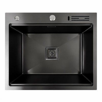 Мийка кухонна Platinum Handmade PVD 60х50х23 чорна з підставкою для ножів
