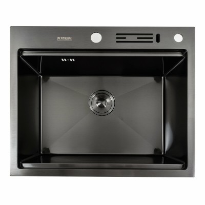 Мойка кухонная Platinum Handmade PVD 60x50 с подставкой для ножей чёрная