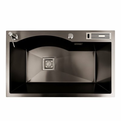Мойка кухонная Platinum Handmade PVD 75х46 чёрная с подставкой для ножей 