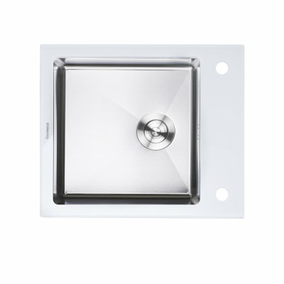 Мойка кухонная Platinum Handmade WHITE GLASS 600х510х200