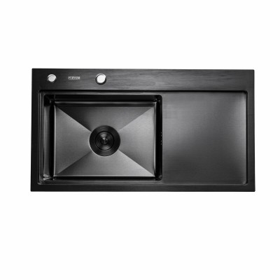 Мойка кухонная Platinum Handmade PVD 780х430х220 L 3,0/1,5 мм корзина + дозатор черная