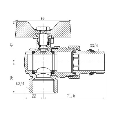 Кран американка 3/4" (угловой)  SD Forte SF223W20