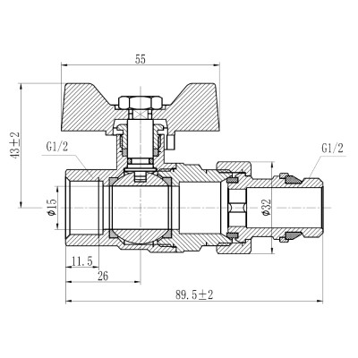 Кран американка 1/2" (прямой)  SD Forte SF222W15