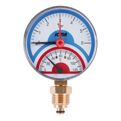 Термоманометр радиальный с запорным клапаном 1/2 (0-6 бар) Icma 258
