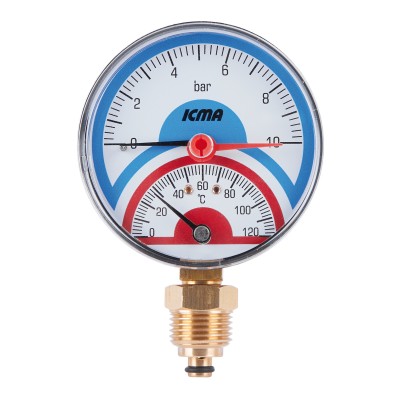 Термоманометр радиальный с запорным клапаном 1/2 (0-10 бар) Icma 258