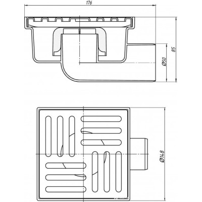 Трап горизонтальный ANI PLAST TA5112 с нержавеющей решеткой 150x150