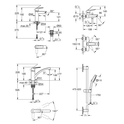 Набор смесителей 4 в 1 для ванной комнаты и кухни Grohe QuickFix Start M-Size UA202301KE