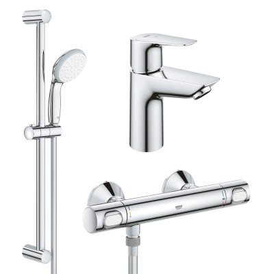 Набор смесителей Grohe Quickfix термостат для душа с душевым гарнитуром Precision Flow THM и смеситель для раковины StartEdge S-Size UA202503TE