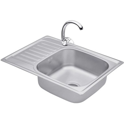Кухонна мийка KRONER (KRP) Satin - 6950 (0.8мм) + змішувач для кухні Agua Leon - C032