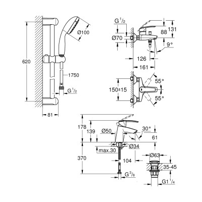 Набор смесителей для ванной комнаты Grohe Start Vitalio 32278551
