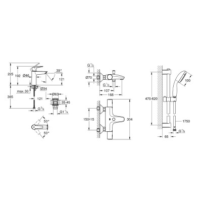 Набор смесителей 3 в 1 для ванной комнаты Grohe QuickFix Start Black UA303304TM