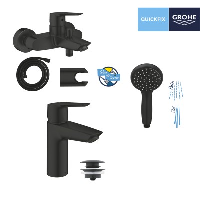 Набор смесителей 3 в 1 для ванной комнаты Grohe QuickFix Start Black UA303301SQ