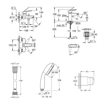 Набор смесителей 3 в 1 для ванной комнаты Grohe QuickFix Start Black UA303301SQ