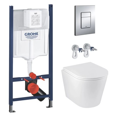 Інсталяція Grohe Rapid SL 3 в 1 3884966Q + Унітаз безободковий Kroner Armada WHI513636 RIMLESS з сидінням Slim Duroplast / Soft-close / Quick relase KA513636WHIR