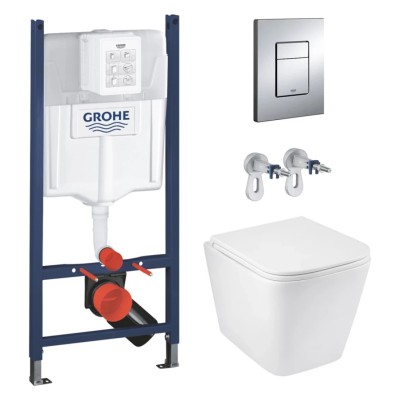 Инсталляция GROHE Rapid SL 3 в 1 3884966Q + Унитаз безободковый Kroner Eifel WHI493436 RIMLESS с сиденьем Slim Duroplast Soft-close Quick relase KE493436WHIR (3884966KE493436)