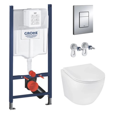 Инсталляция Grohe Rapid SL 3 в 1 3884966Q + Унитаз безободковый Kroner Harz WHI493736 RIMLESS с сиденьем Slim Duroplast Soft-close Quick relase KH493736WHIR (3884966KH493736)