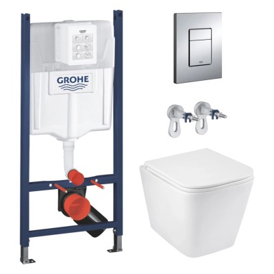 Инсталляция Grohe Rapid SL 3 в 1 3884966Q + Унитаз безободковый Kroner Eifel WHI523629 RIMLESS с сиденьем Slim Duroplast Soft-close Quick relase KE523629WHIR (3884966KE523629)