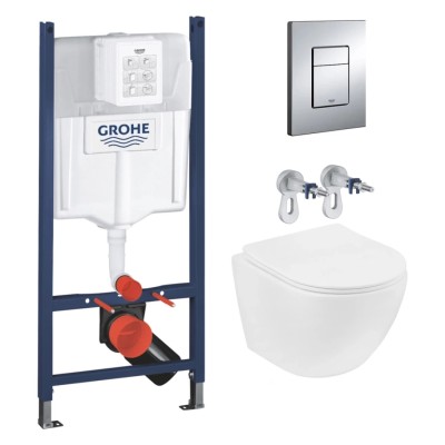 Інсталяція GROHE Rapid SL 3 в 1 3884966Q + Унітаз безободковий Kroner Harz WHI523632 RIMLESS з сидінням Slim Duroplast Soft close Quick relase KH523632WHIR