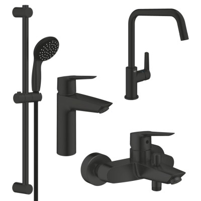 Набор смесителей 4 в 1 для ванной комнаты и кухни Grohe QuickFix Start Black M-Size UA303301MK