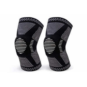 Спортивный бандаж на колено XL 2 шт, ортопедический наколенник суппорт с рёбрами жёсткости, фиксатор на колено, ортез коленного сустава чёрно-серый