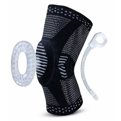 Спортивный бандаж на колено XL 2 шт, ортопедический наколенник суппорт с рёбрами жёсткости, фиксатор на колено, ортез коленного сустава чёрно-серый