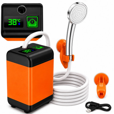 Душ портативний Portable Outdoor Shower від USB кемпінговий з помпою акумуляторний оранжево-чорний
