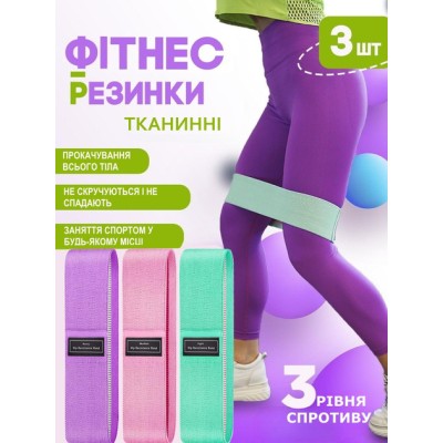 Резинки спортивные для фитнеса и спорта из ткани fitness band для тренировки ног, рук, эластичные эспандеры, набор 3 шт