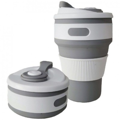 Стакан складной силиконовый Collapsible Coffee Cup чашка 350мл серый