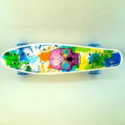 Скейт Пенни Борд Best Board S 29661 со светящимися колесами череп разноцветный