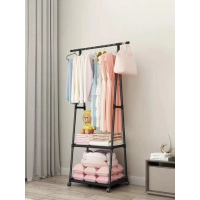Стійка вішалка для одягу та взуття Coat Rack TW-777 new підлогова сталева з полицями, на колесах Black