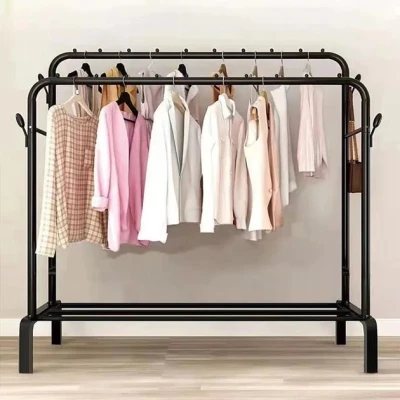 Подвійна стійка вішалка для одягу та взуття Loft Rack TW-606 сталева підлогова з полицею, гачками Black