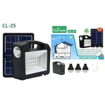 Портативная станция CCLamp CL-25 150W с фонарем, солнечной панелью, 3 лампочки, повербанк